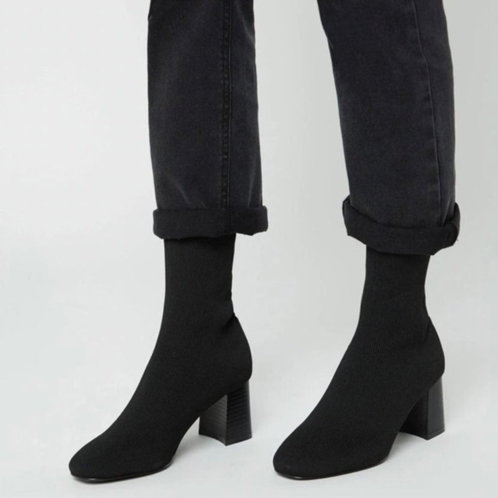 OAK + FORT black knitted sock ankle boots with stacked heel